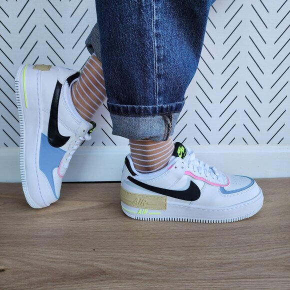 ❤️Nike Air Force 1 Low Shadow Sz 9.5 Womens Shoes Sneaker White Blue FJ0735-100 - Picture 2 of 13